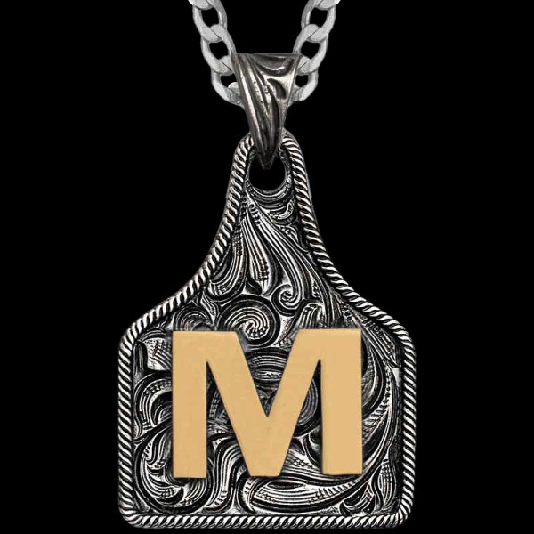 Texas Size Initial Cow Tag Necklace